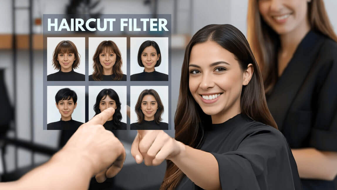 Smart mirror hair color consultation in a salon setting