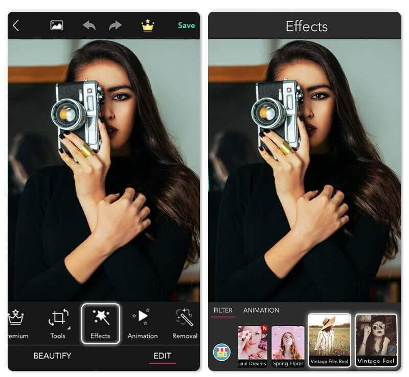 Filtri Foto "Vintage Film Reel": Effetto Fotocamera Vintage YouCam Perfect: Miglior App Foto Vintage