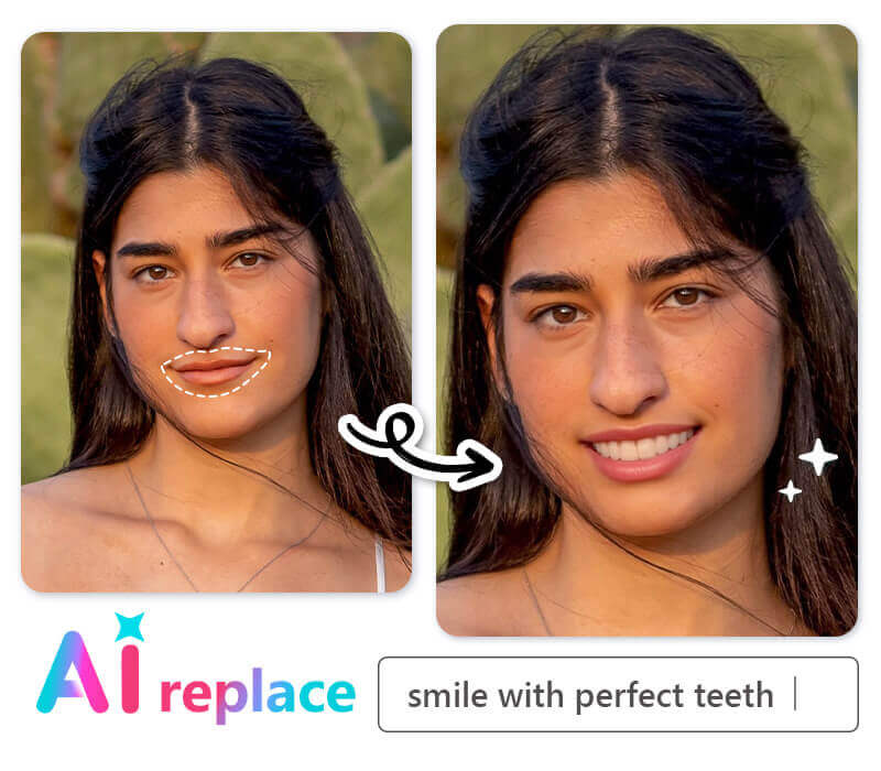 Use AI Replace to add a smile to your face Use AI Replace to add a smile to your face