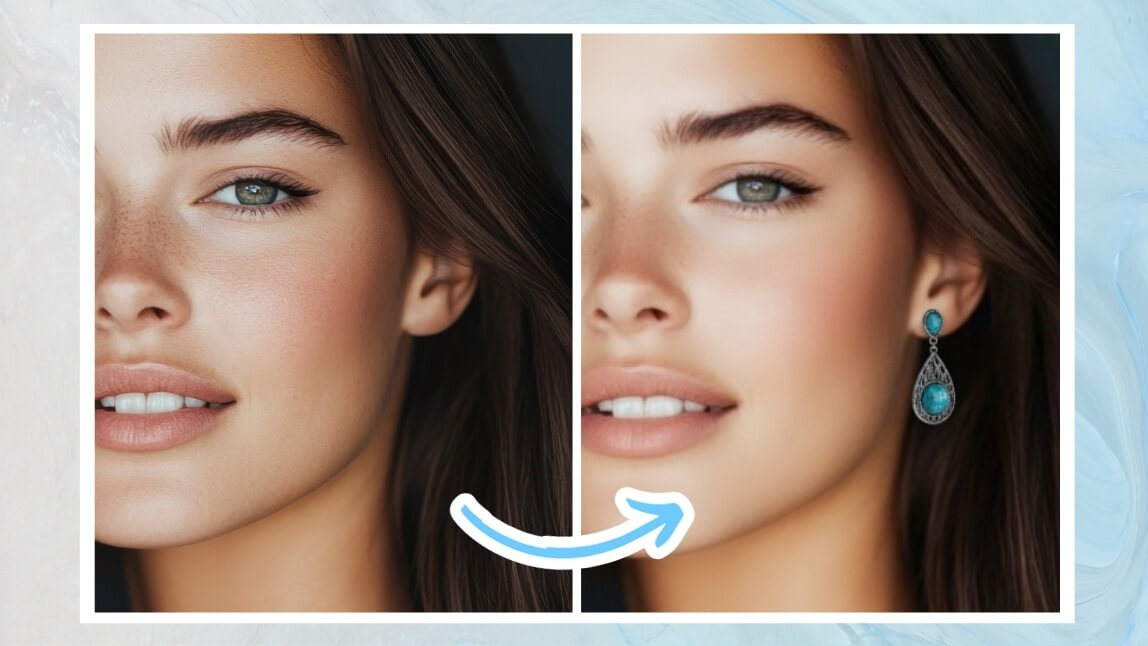 Earring filter rendering virtual earrings on a real ear