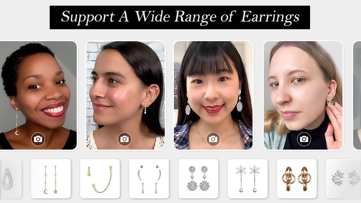 AR piercing filter previewing tragus, conch and daith placements on a live camera view