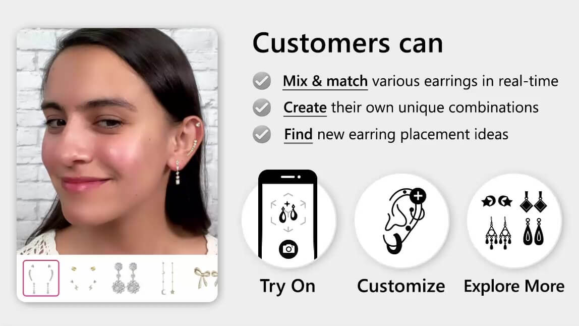 AI piercing simulator previewing earrings before purchase