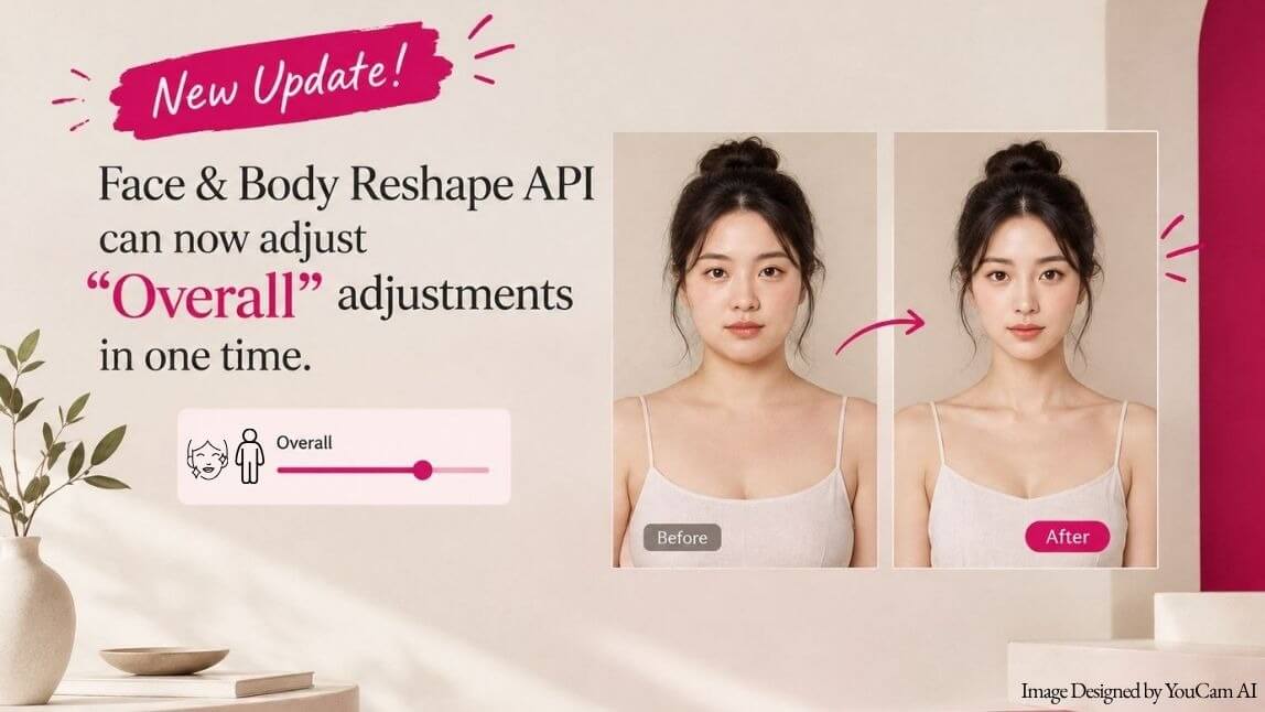Symmetrical face portrait representing the new Overall adjustment feature for Face and Body Reshape API