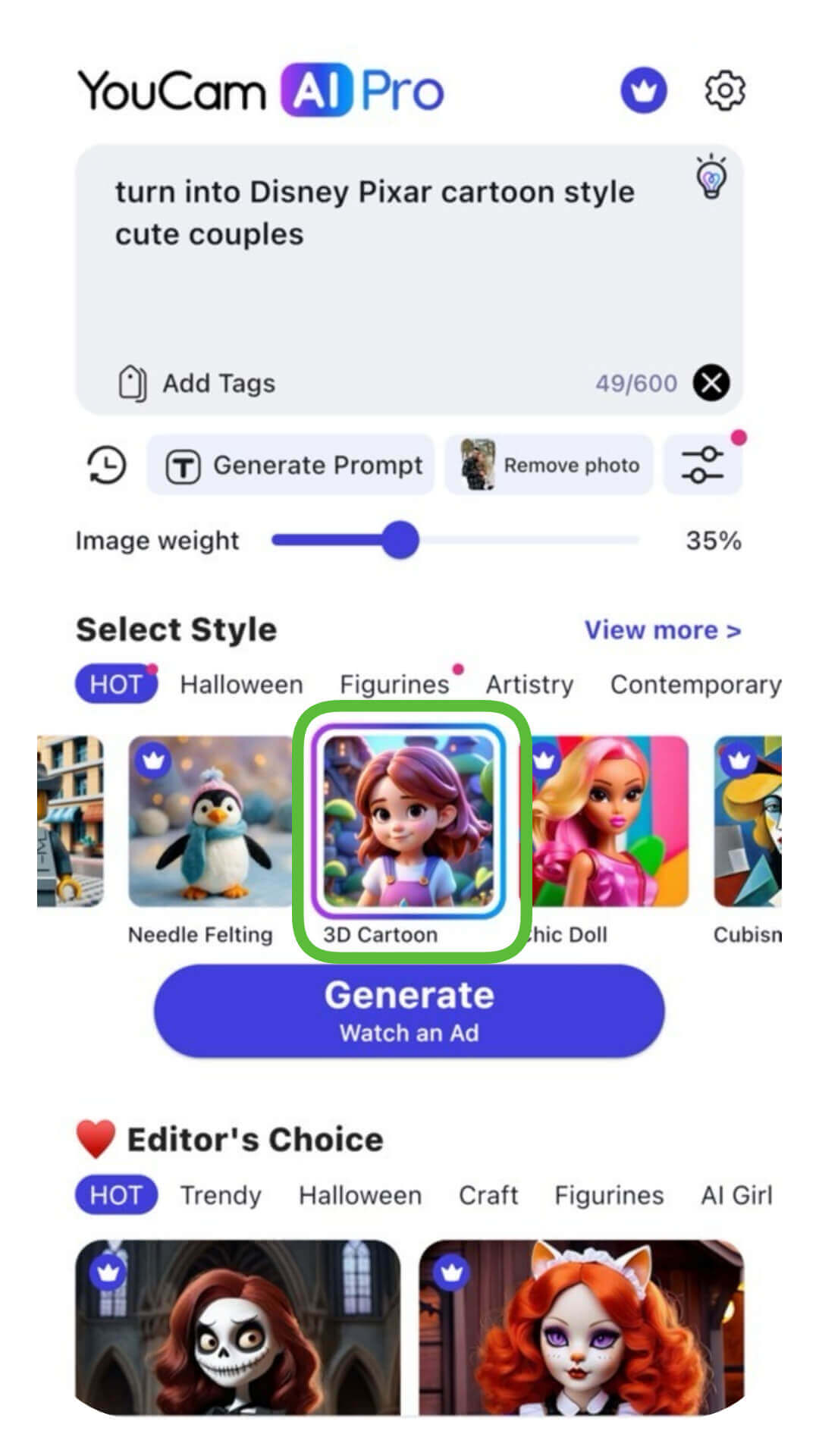 YouCam AI Pro : filtre disney IA