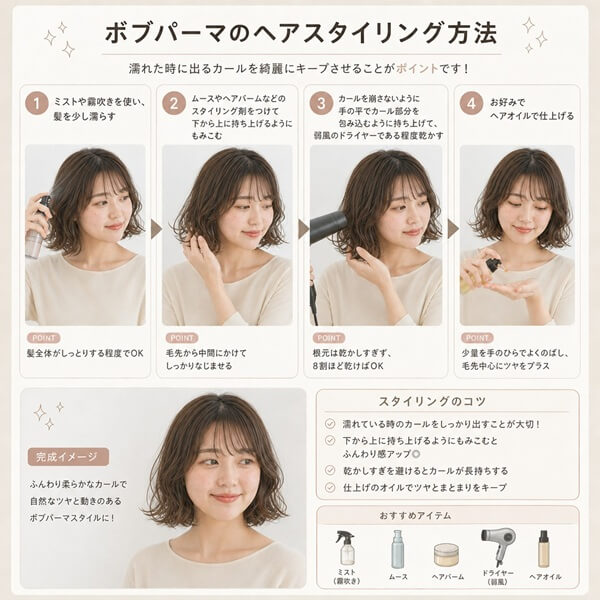 ボブパーマのスタイリング方法