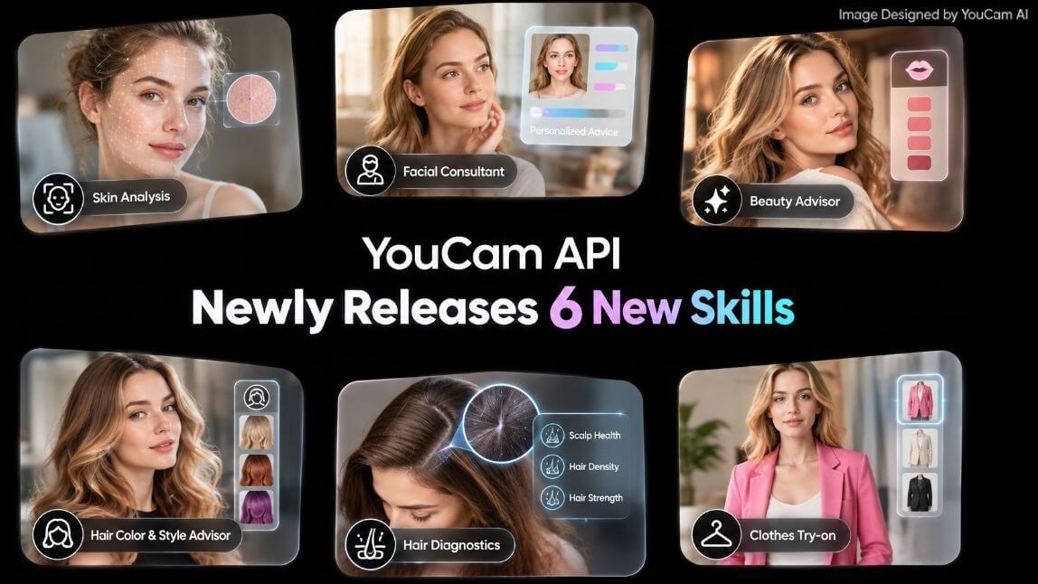 AI agent chat interface showing a YouCam API skin analysis result