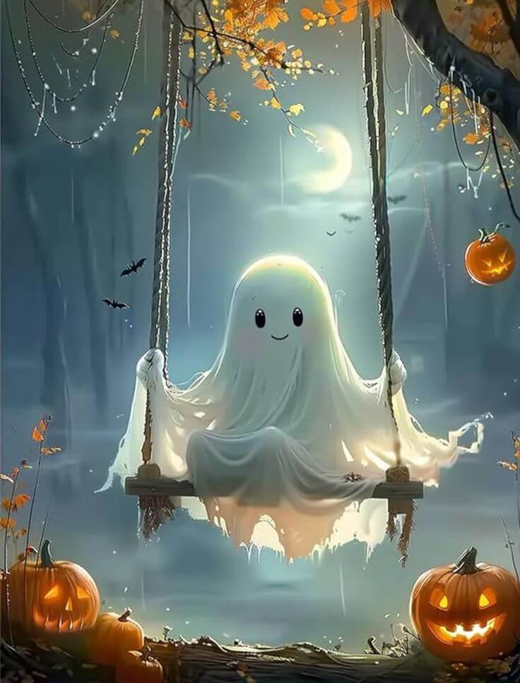 Metadinha de Halloween com duas fotos de perfil de fantasma