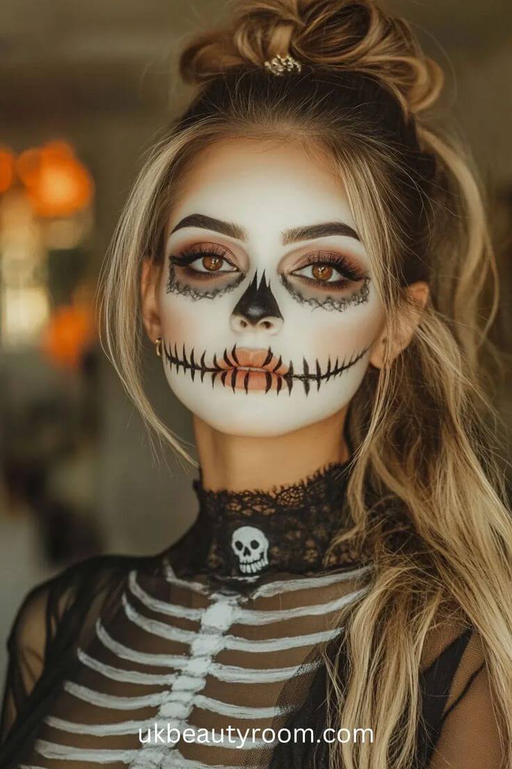 Foto de perfil combinando com maquiagem de esqueleto para Halloween
