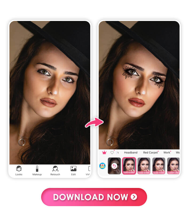 Filtro de maquiagem gótica com cílios estilosos Filtro gótico com cílios marcantes, delineado gatinho e desenho preto ao redor dos olhos