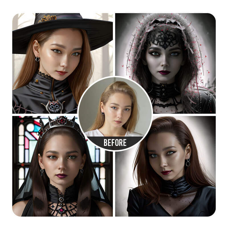 Estilos de avatar gótico com IA para o Halloween Avatar gótico criado com IA no YouCam Makeup para uma foto de perfil de Halloween