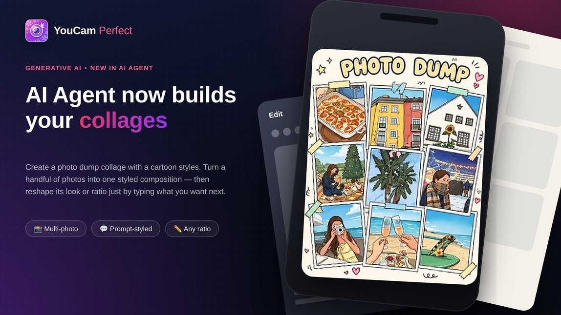 YouCam Perfect AI Agent combining photos into one styled collage