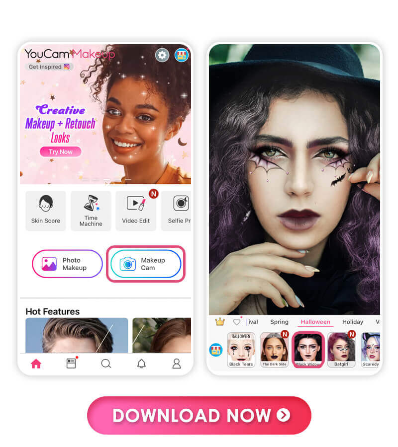 Como encontrar seu próximo look de maquiagem gótica Pessoa escolhendo um look de maquiagem gótica no YouCam Makeup