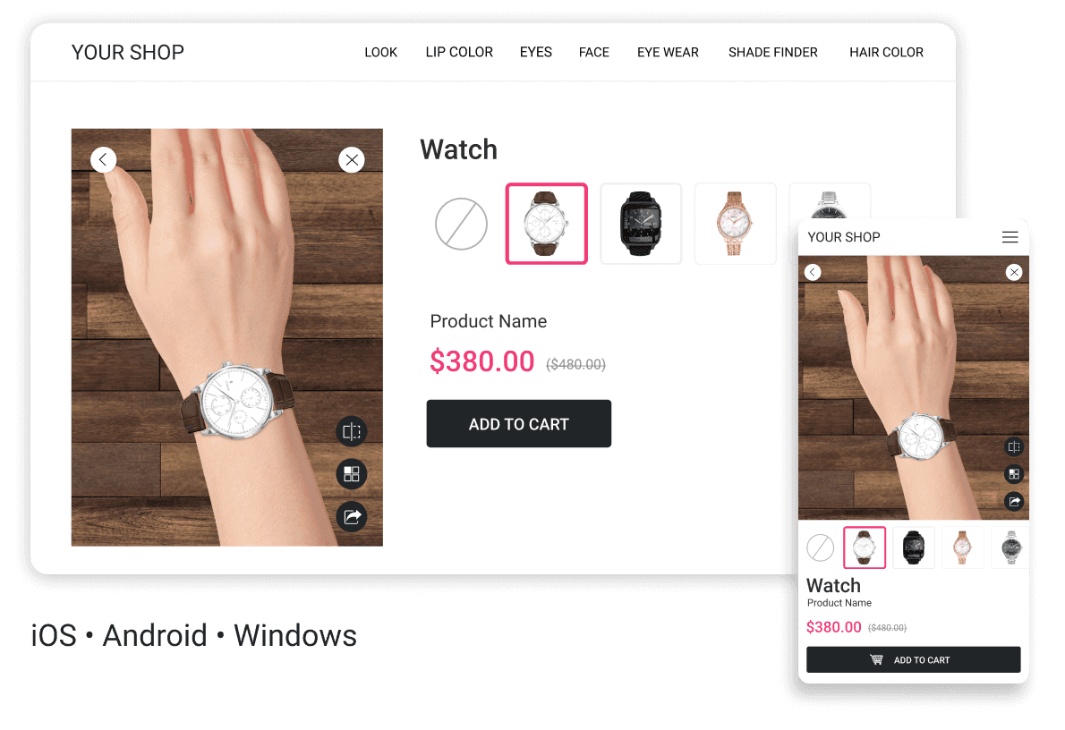 Omnichannel AR watch try on running on web, mobile and in-store tablets