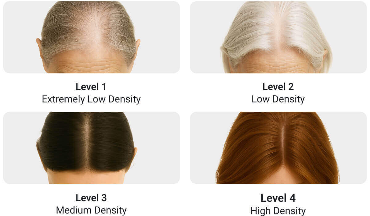 AI hair density test showing 4 levels of hair density