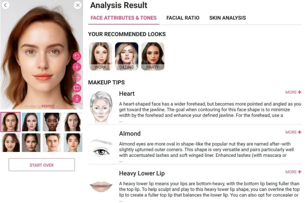 Screenshot of the AI Face Analyzer, providing style recommendations