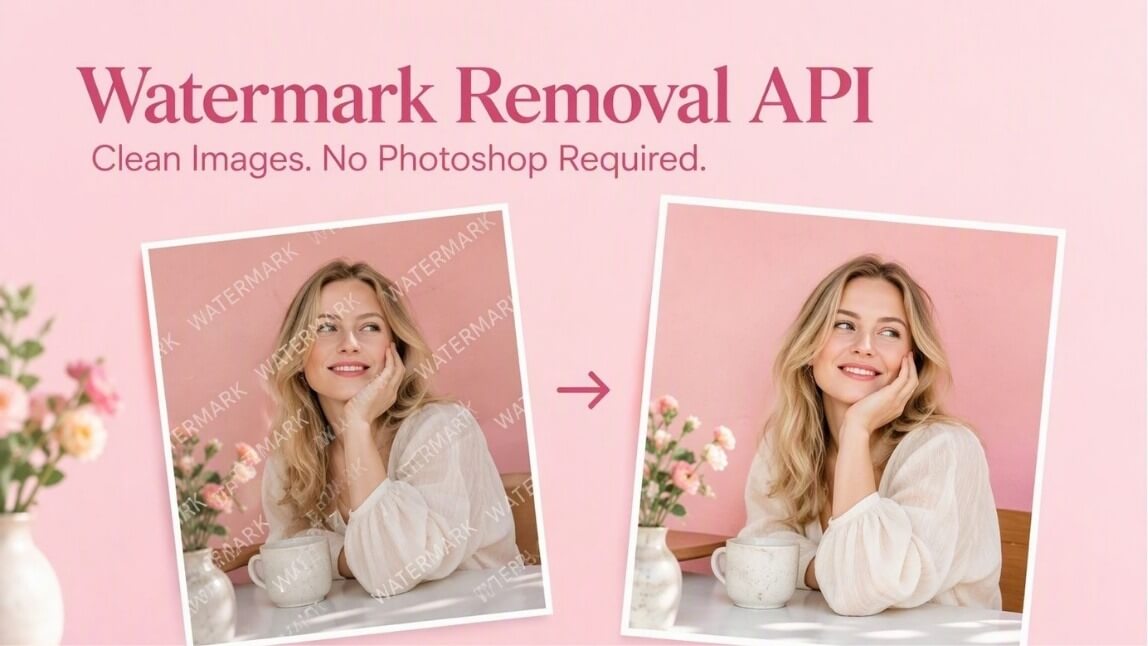 Before and after example of the AI Watermark Removal API removing a watermark from a product photo