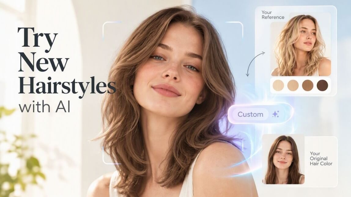 Hair Style API v2.1 Customize: reference hairstyle next to a try-on result that keeps the user's original hair color