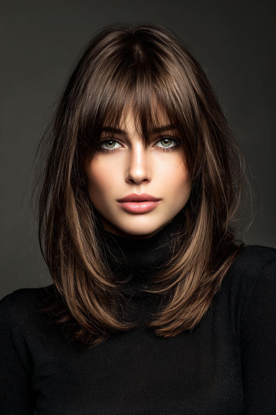 Blunt cut with a side part for a diamond face shape