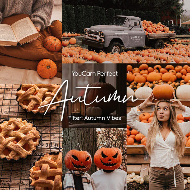 Add fall aesthetic to your pumpkin patch photos with YouCam Perfect filters. Try this aesthetic filters to add perfect fall vibes to your pumpkin patch photos.