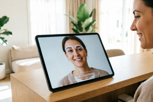 Aesthetic clinic kiosk with AI eyebrow simulation