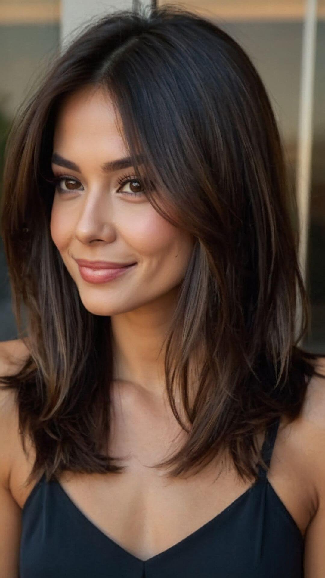 Mid-length layered haircut for a diamond face shape