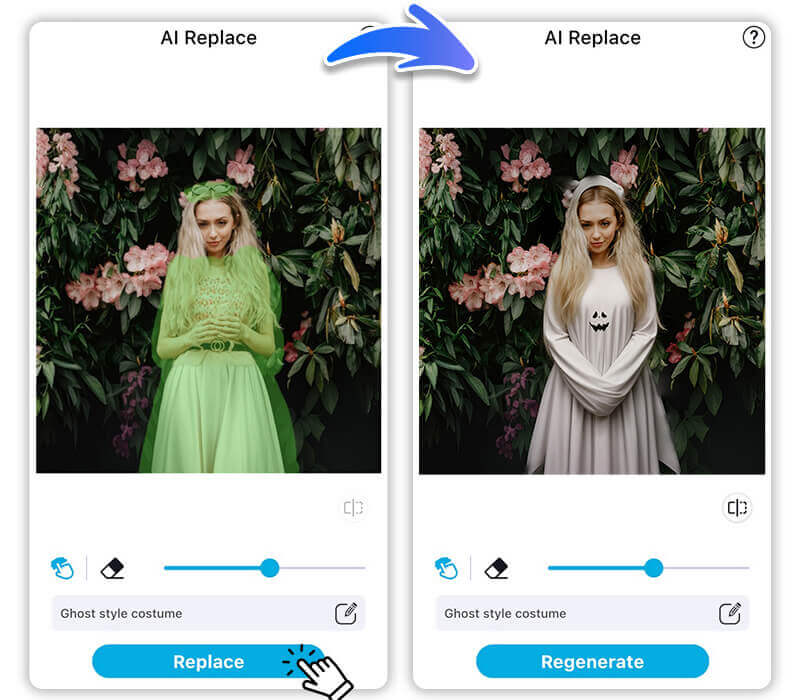Let AI generate ghost style costume to your photo Let AI generate ghost style costume to your photo
