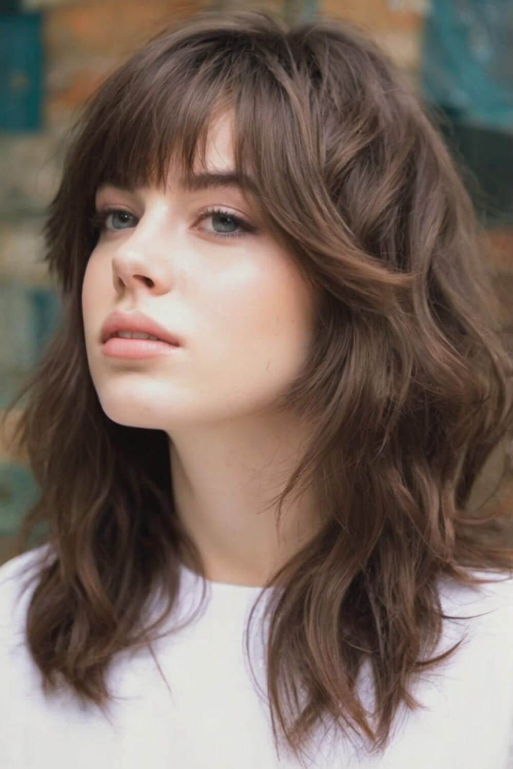 Textured shag haircut for a diamond face shape