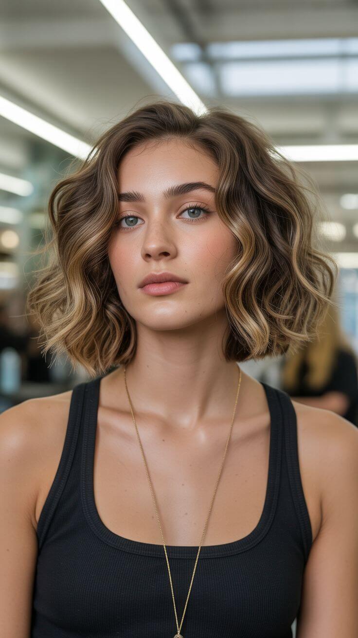 Long wavy bob for a diamond face shape