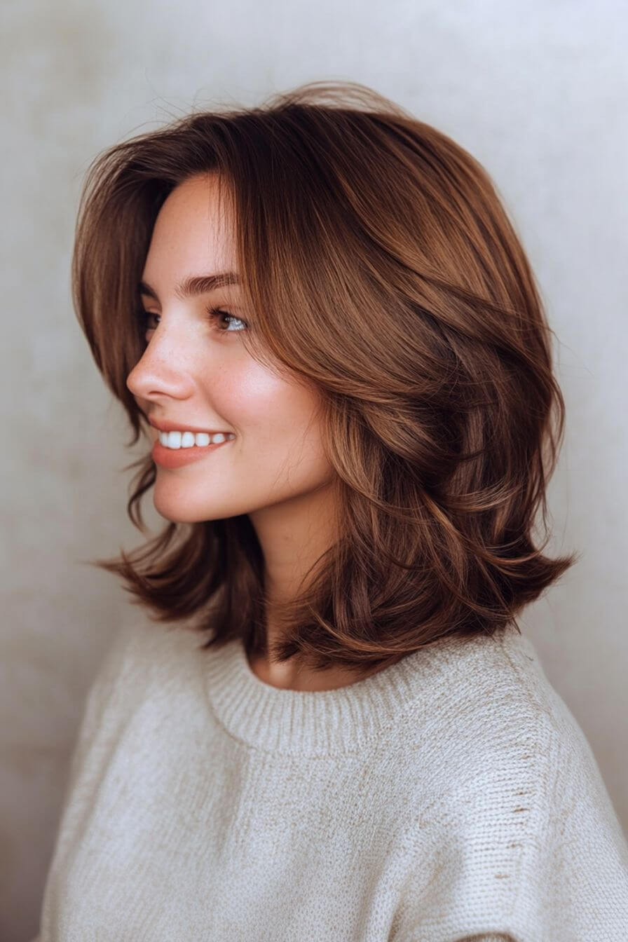 Medium-length hair with end layers for a diamond face shape