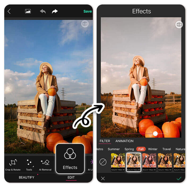 Edit Pumpkin Patch Pic with Effects YouCam Perfect: Edit Pumpkin Patch Pic with Effects