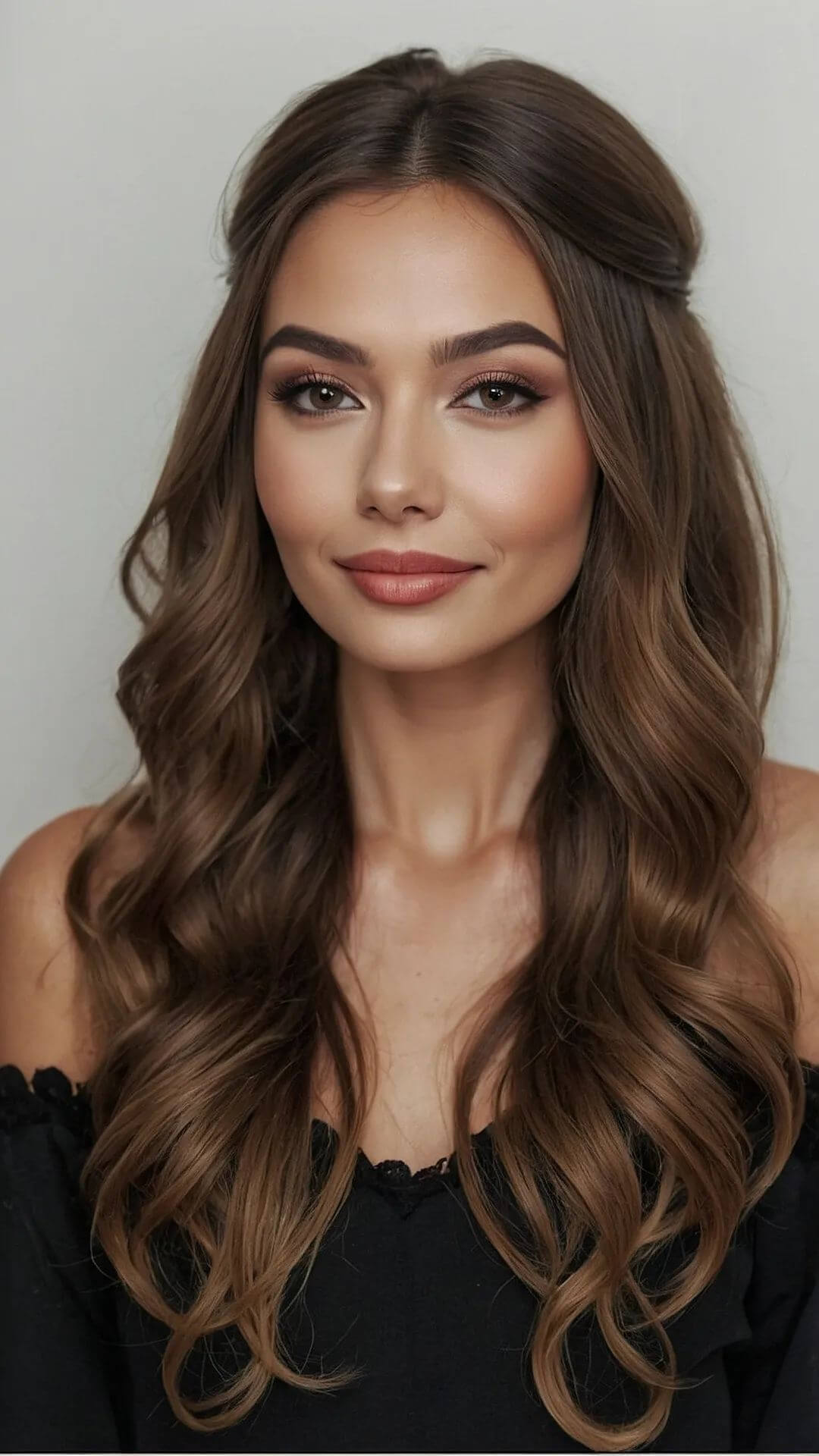 Half-up, half-down hairstyle for a diamond face shape
