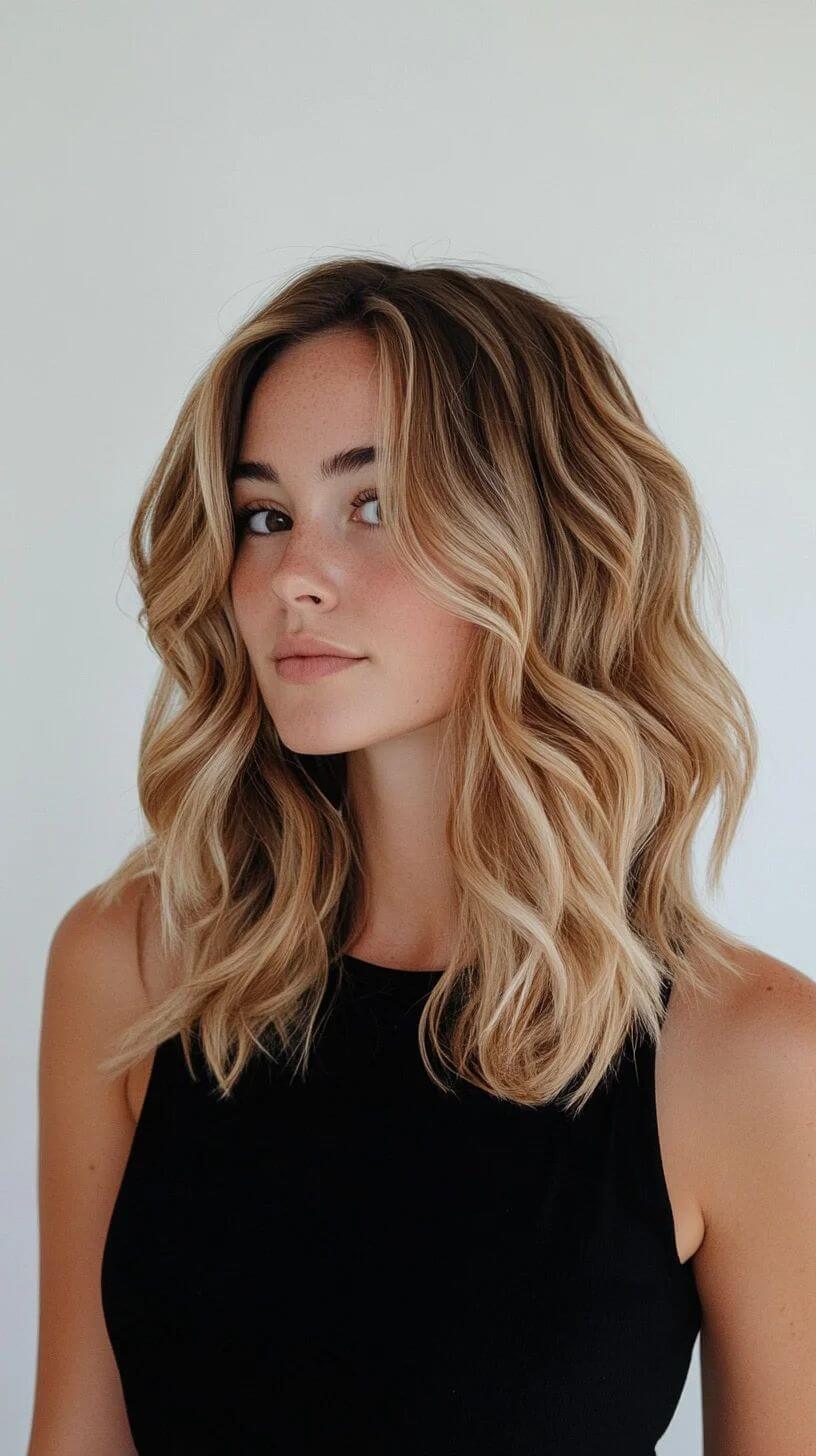 Messy beachy waves for a diamond face shape