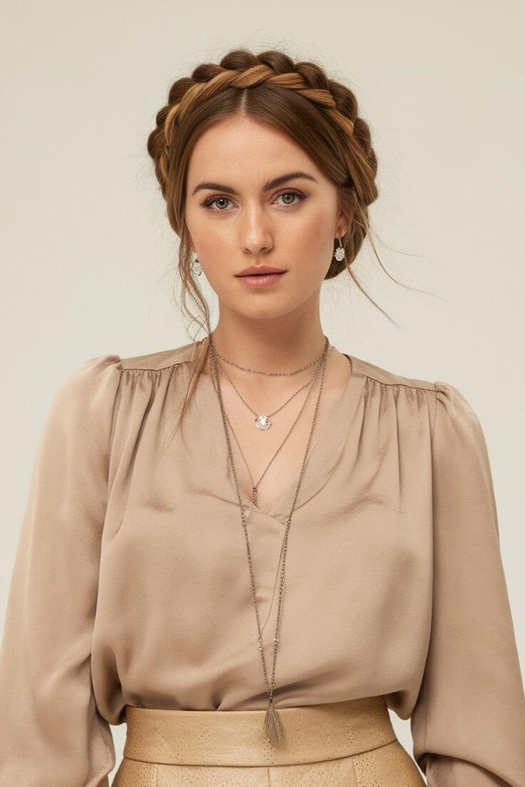 Milkmaid crown braid for a diamond face shape