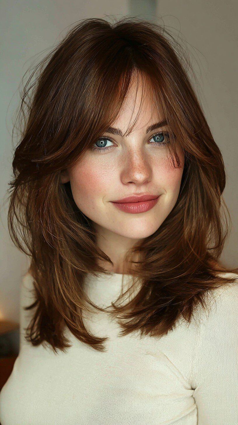 Long hair with face-framing layers for a diamond face shape