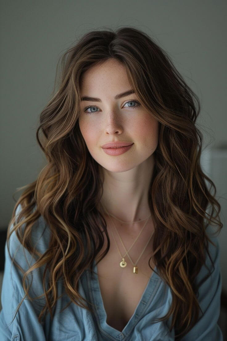 Long wavy hairstyle for a diamond face shape