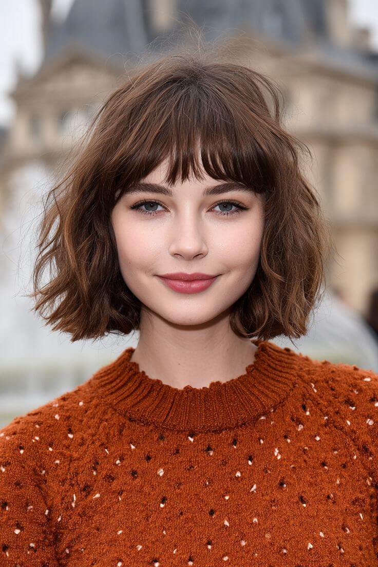 French bob with light fringe for a diamond face shape