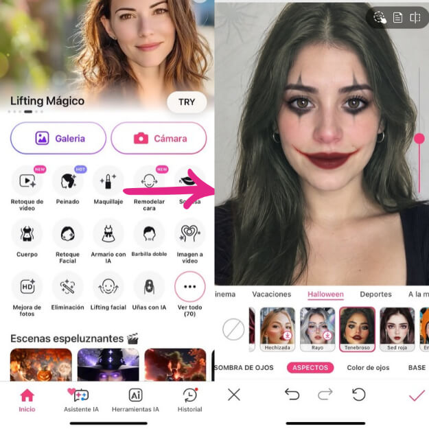 Prueba maquillaje de Halloween con  YouCam Makeup