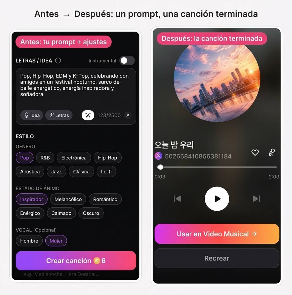 App de cantante con IA para crear una canción con IA a partir de tus propias letras