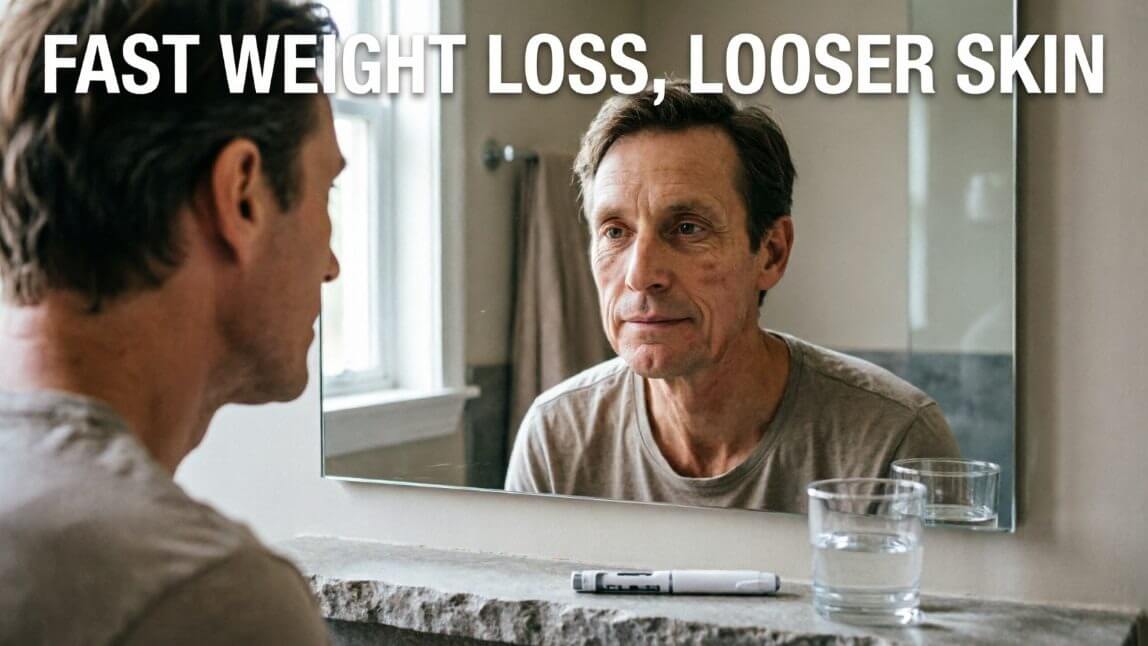 Man noticing looser facial skin after fast GLP-1 weight loss