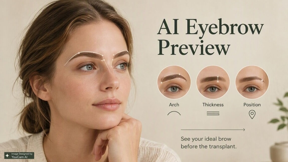 Eyebrow transplant AI simulation showing fuller natural brows