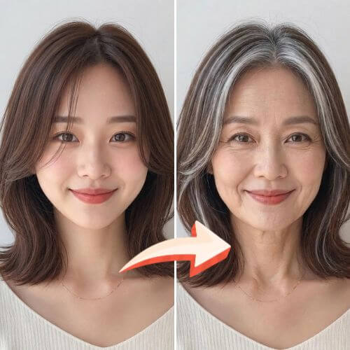 YouCamメイクで顔年齢を変える様子 YouCamメイクで顔年齢を変える様子