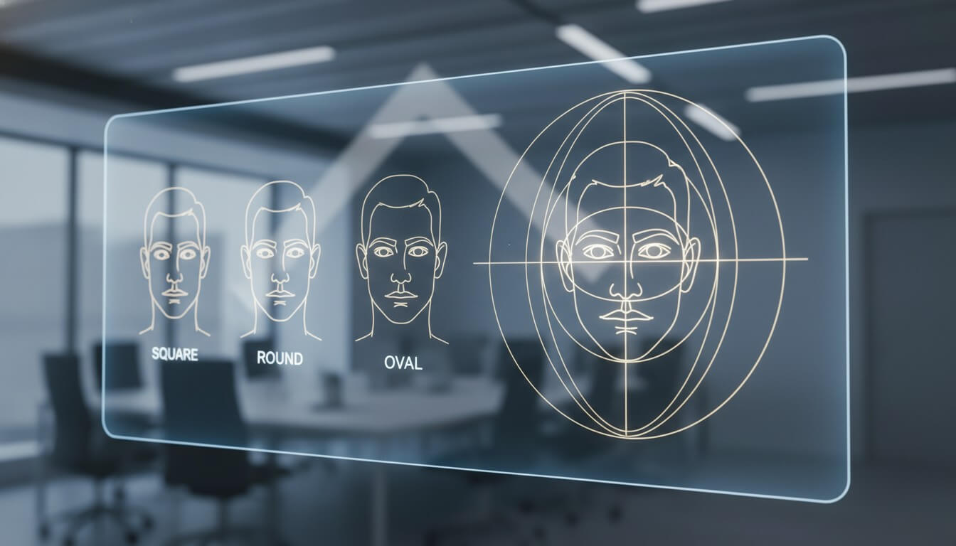 Face shape comparison diagram showing an oval face next to other men's face shapes