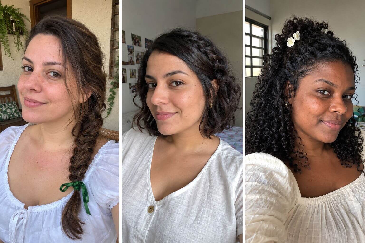 Trança lateral, trança frontal em cabelo curto e semipreso crespo como ideias para Oktoberfest.