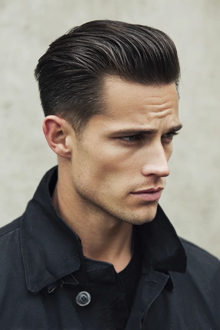 The Classic Pompadour Man with an oval face wearing a classic pompadour hairstyle