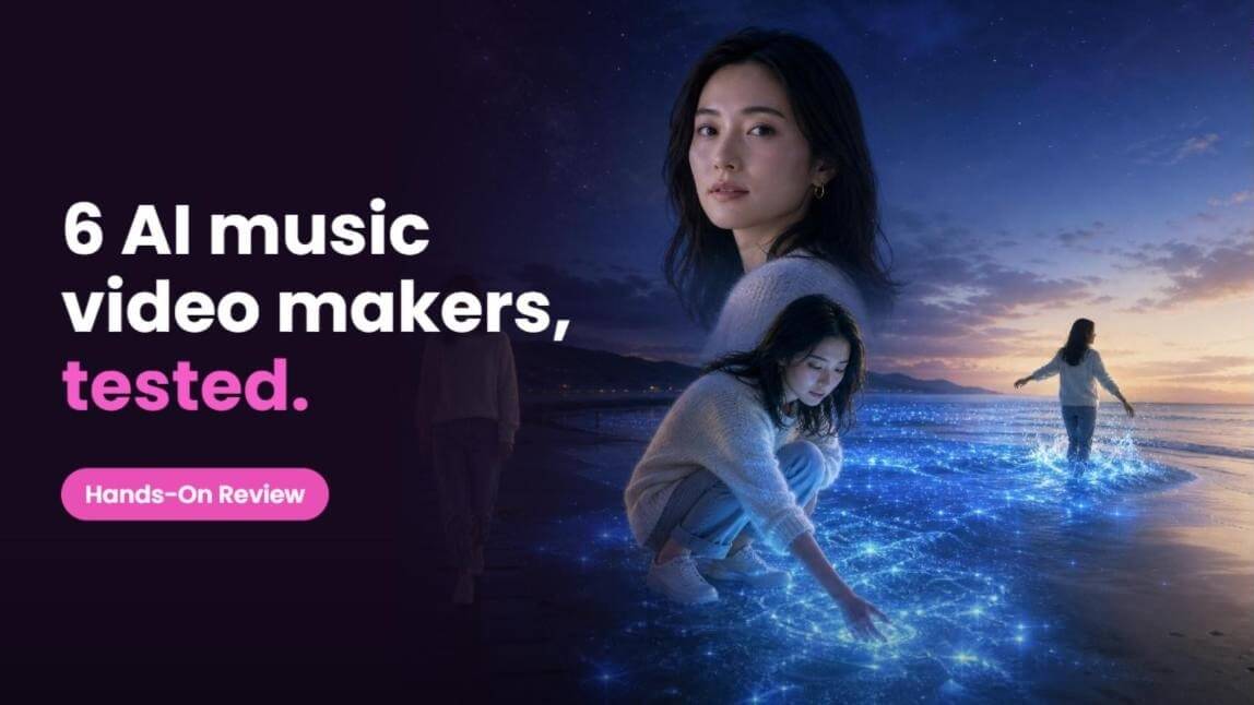 AI music video generators tested cover: a glowing beach scene from an AI-generated music video