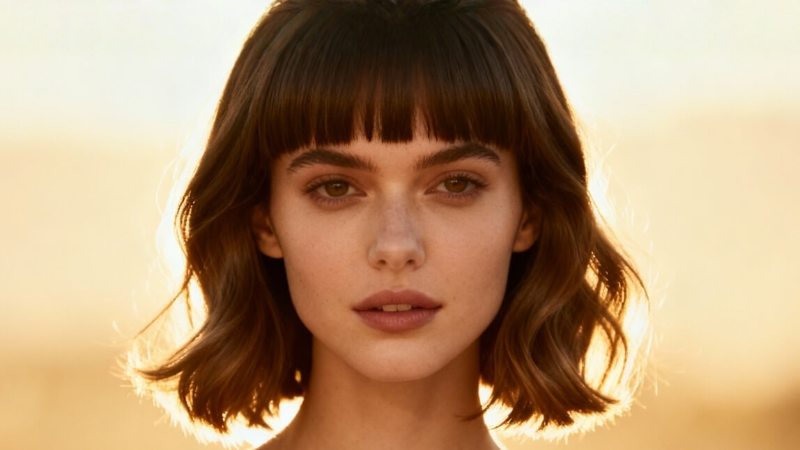 Shoulder length haircut with outward flip for a round face Shoulder length haircut with outward flip for a round face