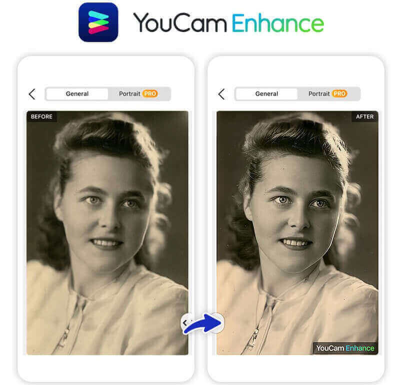 Foto antigua en blanco y negro de una joven con IA para recuperar su color Antes y después de colorizar una foto antigua en blanco y negro de una joven con IA para recuperar su color