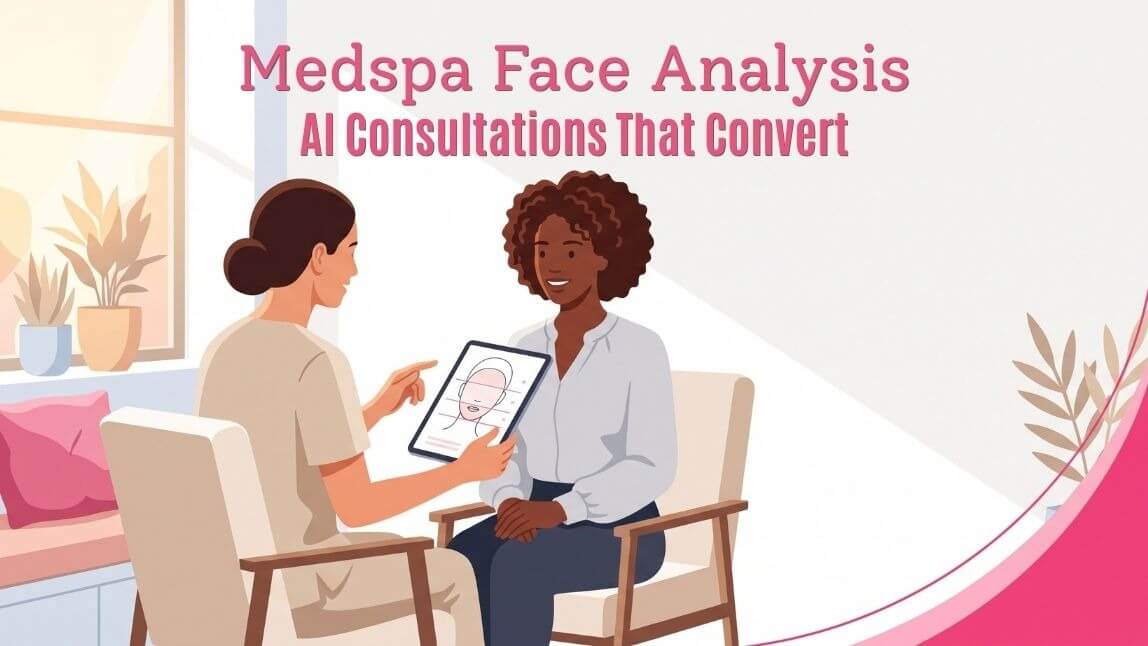 Medspa face analysis on a tablet during a virtual aesthetic consultation