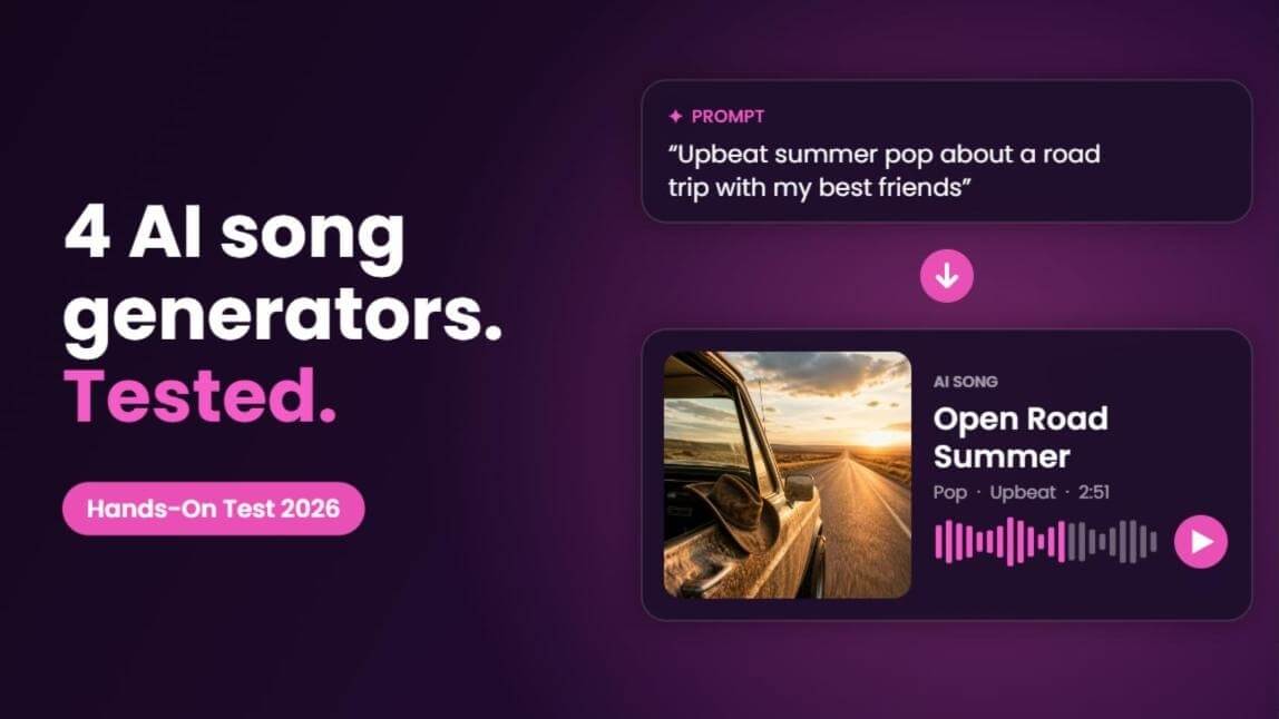 AI song generators tested cover: a text prompt turning into an AI-generated pop song