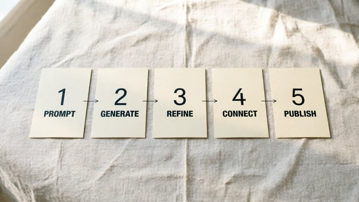 Lovable build process in five steps: prompt, generate, refine, connect, publish